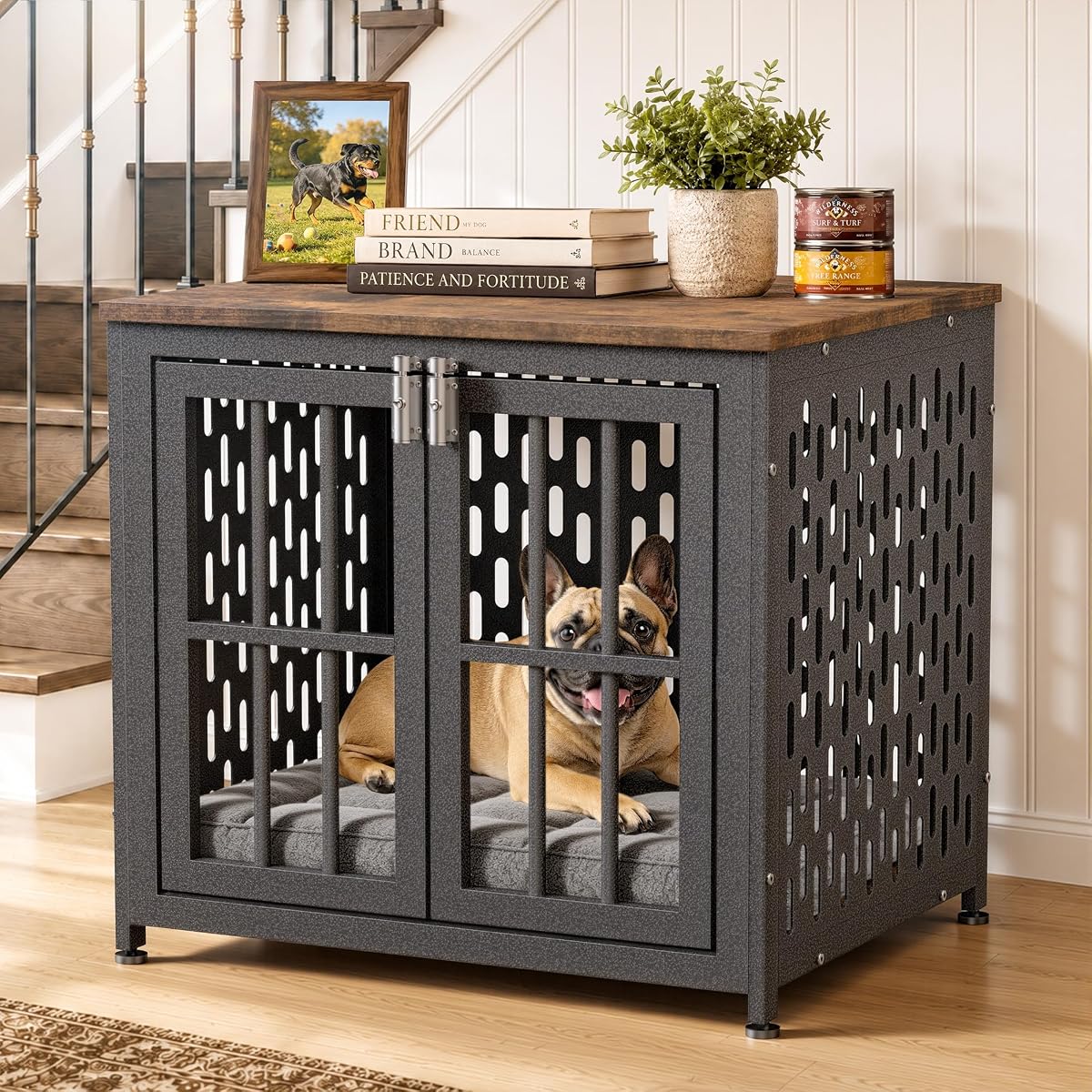 Heavy Duty Dog Crate Furniture 26 inch for Small Dogs, Aged Black