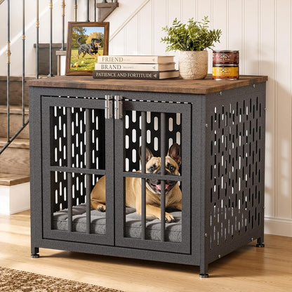 Heavy Duty Dog Crate Furniture 26 inch for Small Dogs, Aged Black