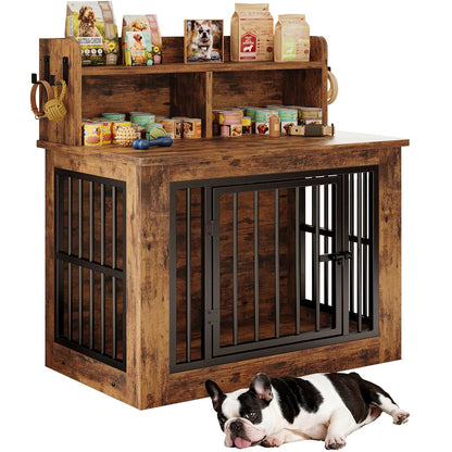 33.4" Small Dog Crate Furniture with Storage Hooks