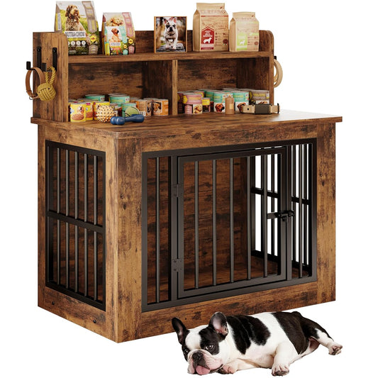 33.4" Small Dog Crate Furniture with Storage Hooks