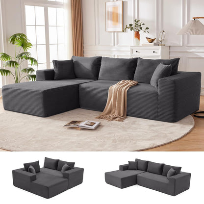 MANGODAN 110” Cloud Sectional Couch, Boneless Sofa for Living Room, Modular Sectional Sofa with Deep Seat, Comfy Fluffy Couch with L-Shaped Chaise, No Assembly Required (Left-Facing Chaise, Dark Grey)