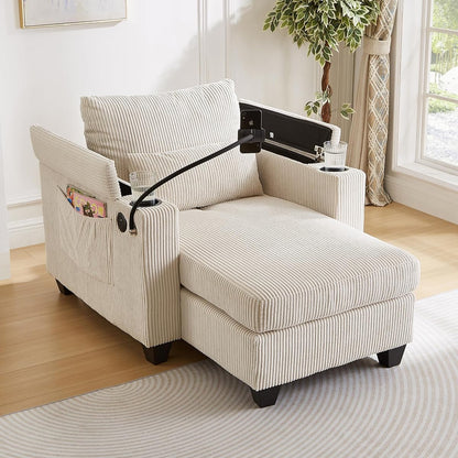 Modern 37.4" Chaise Lounge with Charge Statio, Phone & Cup Holders