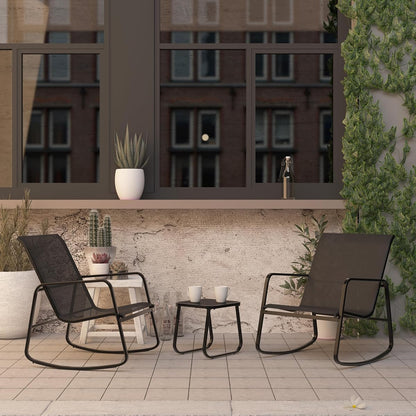 3 Piece Patio Outdoor Furniture Set, Textilene Fabric Patio Conversation Bistro Set with Rocking Bistro Chairs and Table, Small Patio Furniture Set for Backyard, Lawn, Garden, Poolside