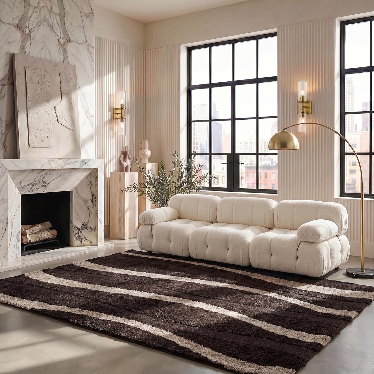 SAFAVIEH Area Rug 8x10 - Florida Shag Collection - Large - Dark Brown & Beige, Stripe Design, Non-Shedding & Easy Cleaning, Plush Thick Pile, Ideal for Living Room, Bedroom, Dining Space (SG451-2813)