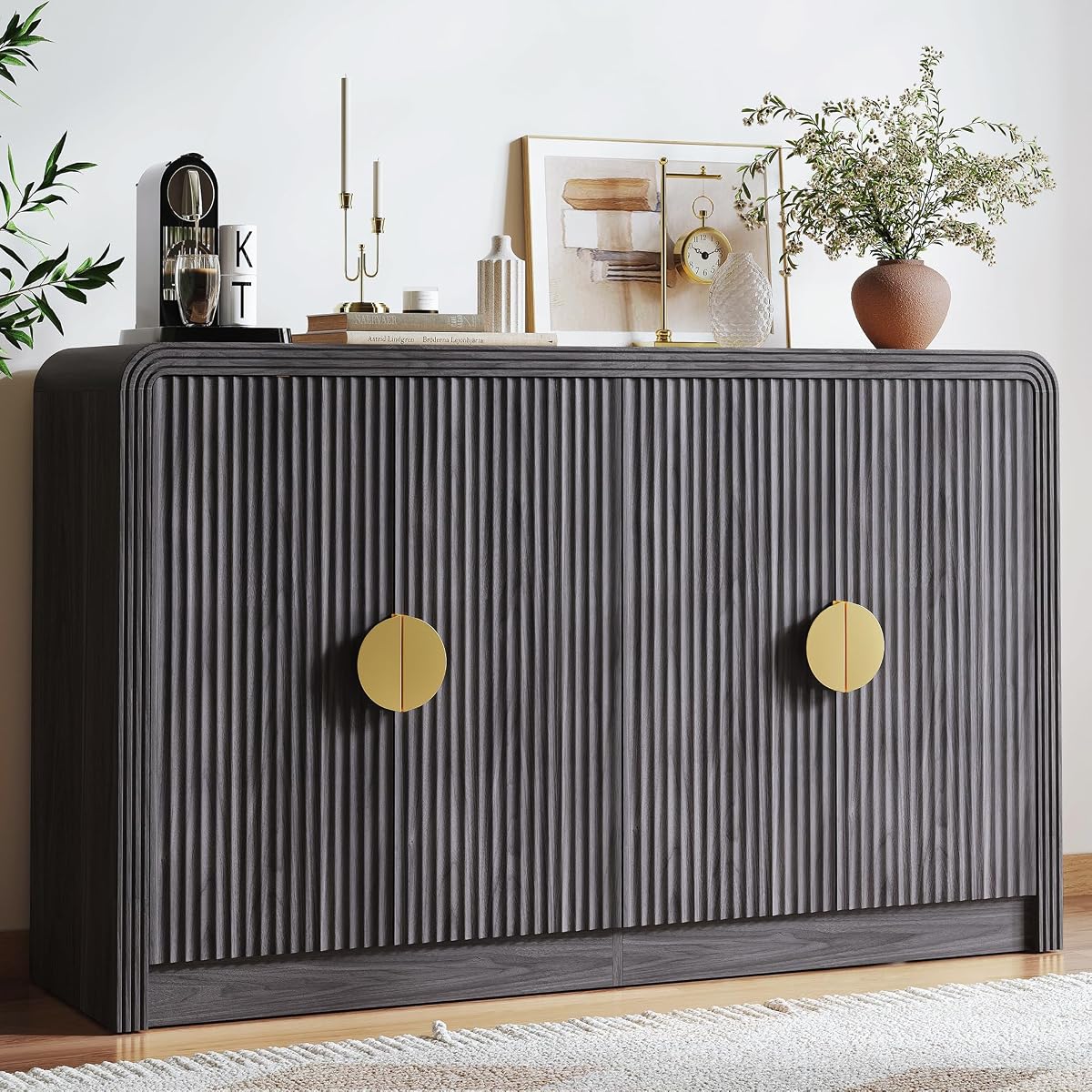 55" Fluted Buffet Sideboard Cabinet with Storage