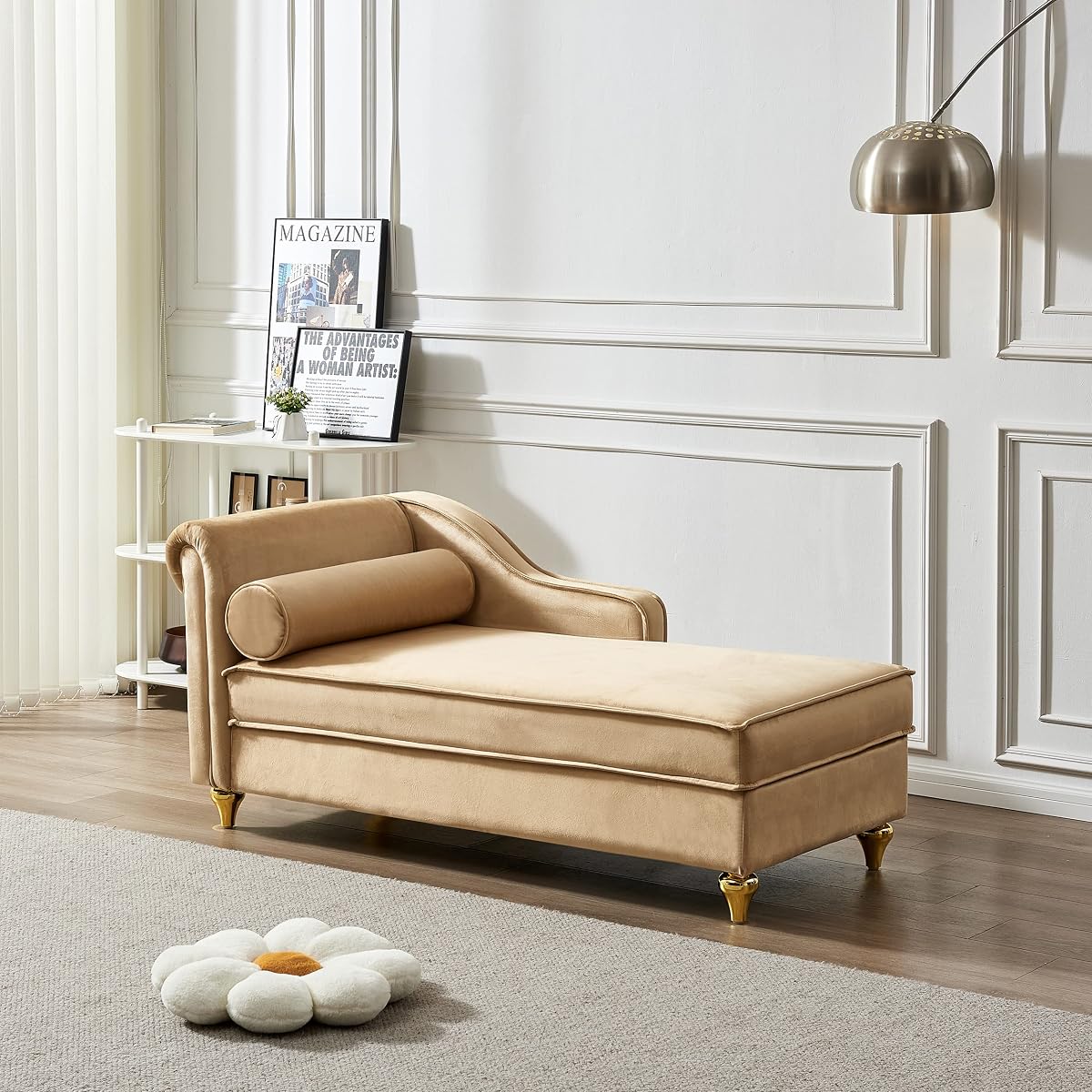 GDFStudio Upholstered Chaise Lounge Chair Indoor with Storage
