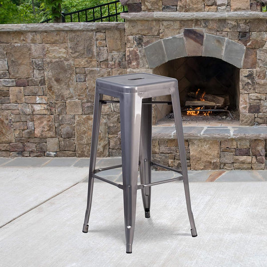 Lincoln 30'' High Backless Clear Coated Metal Indoor Barstool with Square Seat