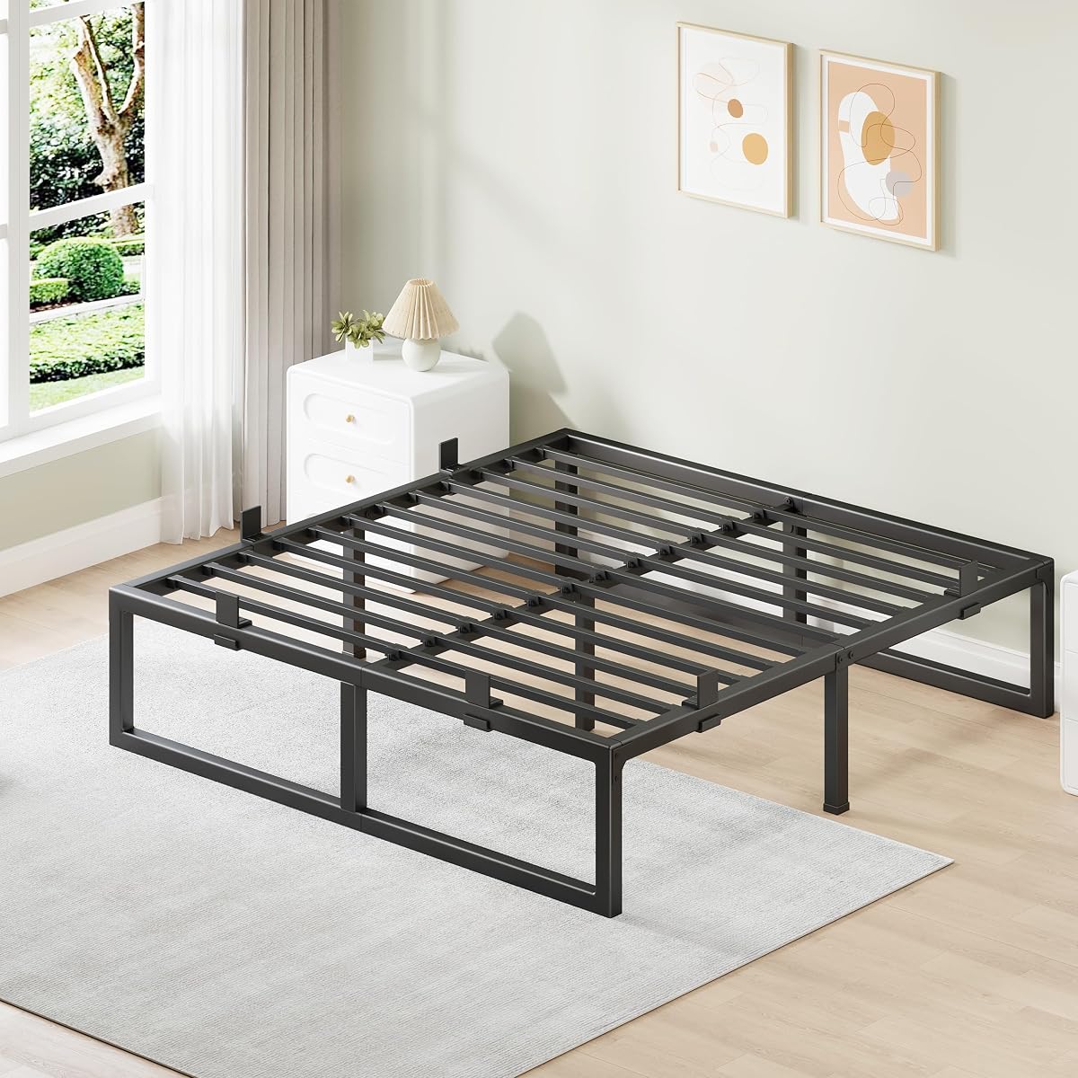 Metal Queen Bed Frame with Steel Support