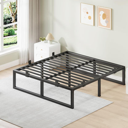 18 Inch Metal Queen Bed Frame with Steel Support, Noise-Free