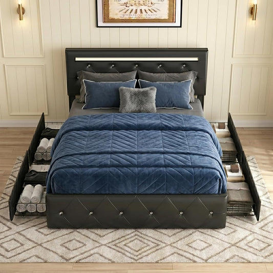 Full Bed Frames with Headboard, Upholstered Leather Bed Frame