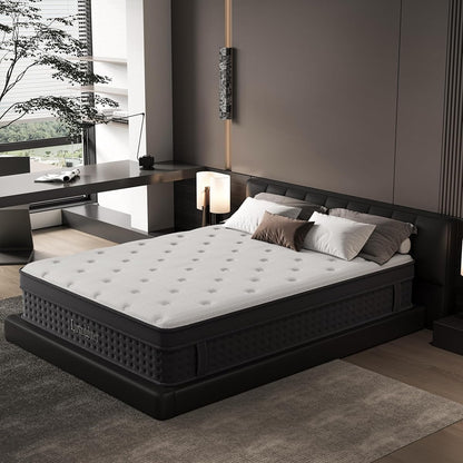 Queen Size Mattress, 12 Inch Queen Mattress in a Box, Cooling Matress with Memory Foam & Individual Pocket Springs for Pressure Relief & Spinal Alignment, Zoned Back Support & Motion Isolation