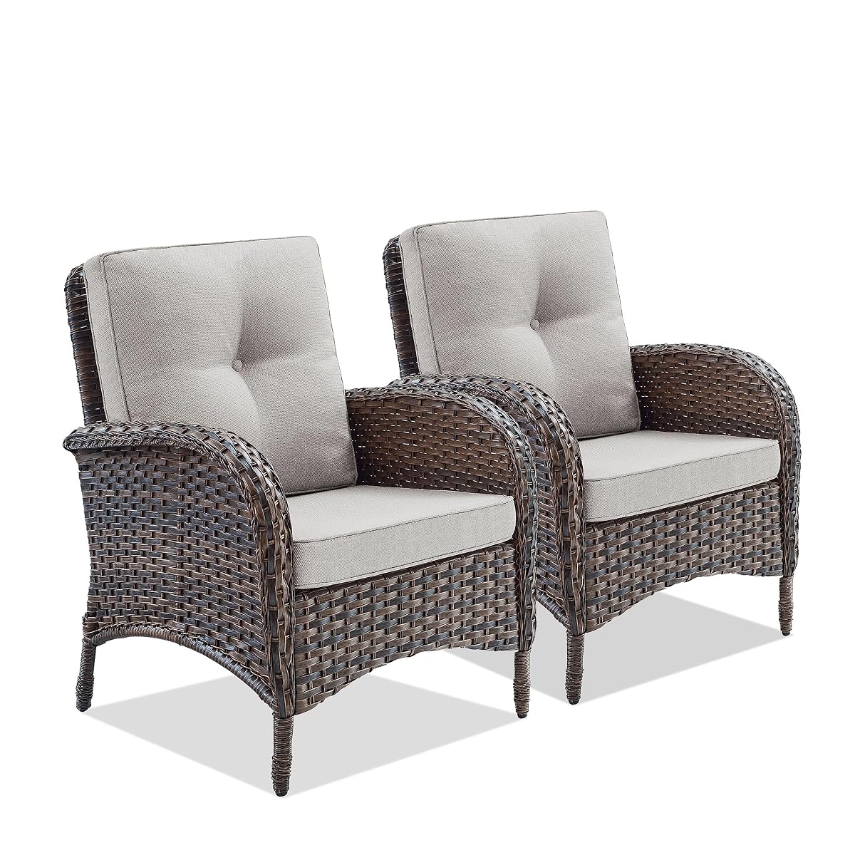 Patio Club Chair Wicker Chairs - Outdoor High Back Chair Set of 2 Patio Furniture Set Rattan Seating with Removable Cushions for Porch Balcony Deck Pool Sunroom Light Brown/Beige