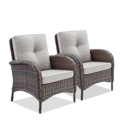 Patio Club Chair Wicker Chairs - Outdoor High Back Chair Set of 2 Patio Furniture Set Rattan Seating with Removable Cushions for Porch Balcony Deck Pool Sunroom Light Brown/Beige