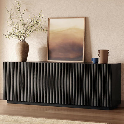 70" Fluted Mid-Century Modern TV Stand for TVs Up to 75", Black Walnut