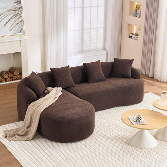 99" Curved Sectional Sofa with Chaise, Modern Luxury Chenille Cloud Couch for Living Room, Heavy Duty Oversized Deep Seat 3-Seater, 700lbs/Seat Weight Capacity, No Assembly, Brown