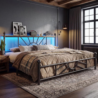 Victorian King Size Meta Platform Bed Frame with LED Lights
