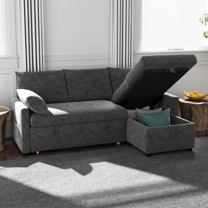 Sofa Bed, 80'' L Shape Chenille Sleeper Sofa Couch with Pull Out Bed and Storage Chaise for Living Room, Apartment and Hotel, Dark Gray