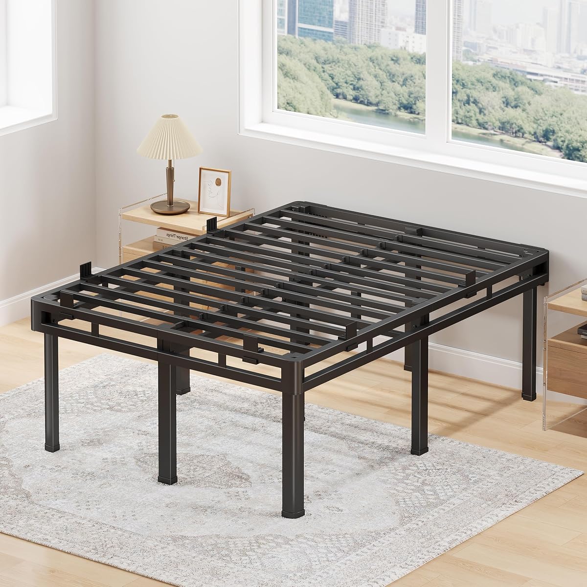 Rounded Leg Cal King Bed Frame with Double Layer Design