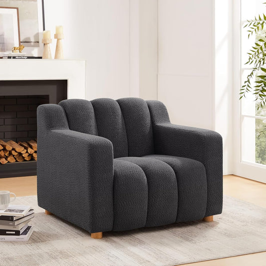 Oversized Accent Chair, Modern Living Room Chairs, Comfy Boucle Fabric Upholstered Armchair for Bedroom, Office, Waiting Room (Dark Gray)