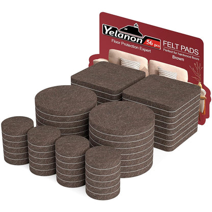 Felt Furniture Pads -56 Pcs(1+2)” Premium Felt Pads for Chair Legs Furniture, Floor Protectors for Hardwood Floors,Brown