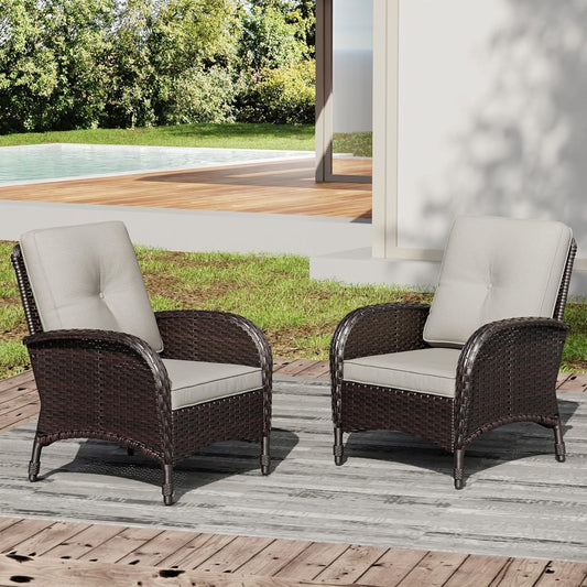 Wicker Patio Chairs Set of 2, Rattan Outdoor Furniture with Thickened Cushions, High Back, Deep Seating, Wide Armrest, Outdoor Chairs for Porch, Deck