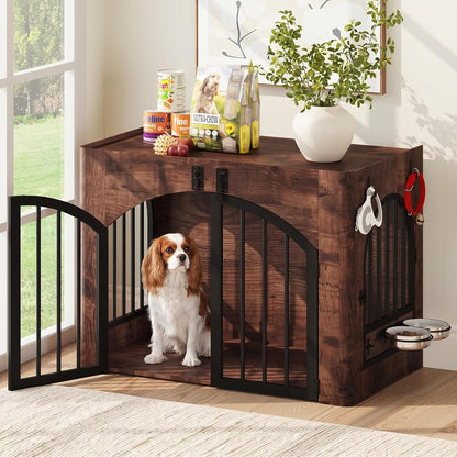 31.5'' Wood Dog Crate Furniture for Small/Medium Dogs, Rustic Brown