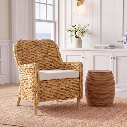 SAFAVIEH Home Collection Purrl Tropical Coastal Natural Solid Wood Hyacinth Accent Chair with Cushion (Fully Assembled)