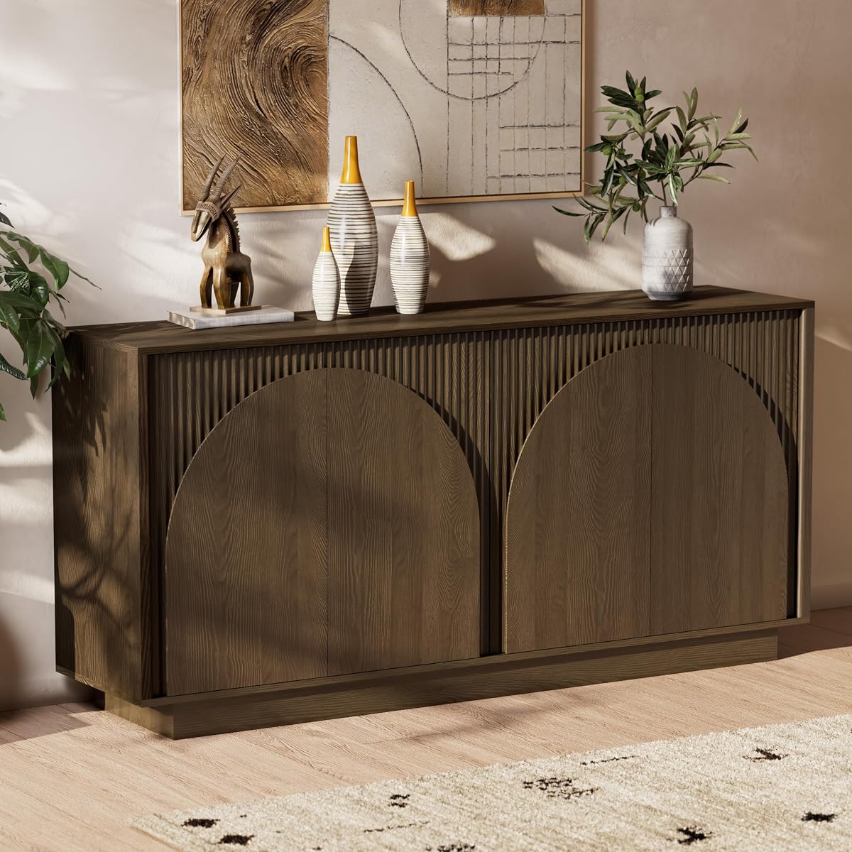 65.35" Walnut Sideboard Buffet Cabinet with Storage