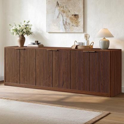 94.5" Fluted Walnut Buffet Cabinet with Storage