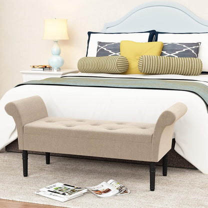 Modern Storage Bench Tufted Bed Bench Entryway Bench with Storage for Living Room Bedroom (Tan)