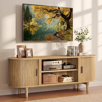 VASAGLE TV Stand for 65-Inch TVs, Mid Century Entertainment Center with Storage
