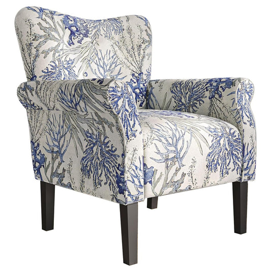 Modern Accent Chair for Living Room, High Back Linen Armchair with Wooden Legs, Upholstered Wingback Side Chair Padded Armrest Single Sofa for Living Room, Bedroom - Allston (Blue Coral)