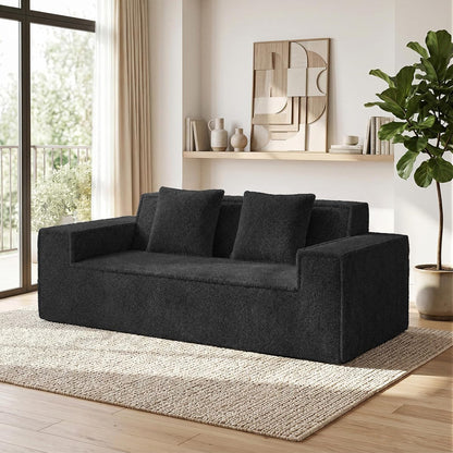 77'' Modern Cloud Loveseat Couch, No Assembly Required Deep Seat Sofa in Chenille Includes 2 pcs Pillows for Living Room, Bedroom, Apartment(Black)