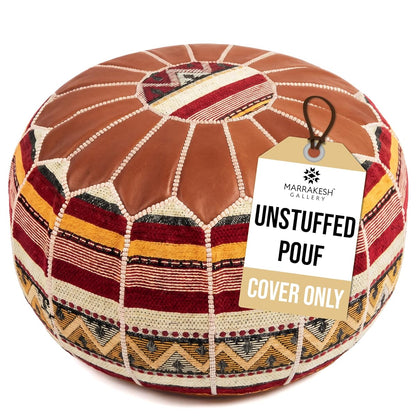 Bohemian Unstuffed Moroccan Pouf Ottoman, Round Ottoman Foot Rest