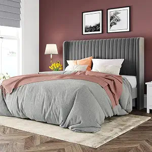 Queen Size Velvet Bed Frame/Vertical Channel Tufted Wingback, view 2