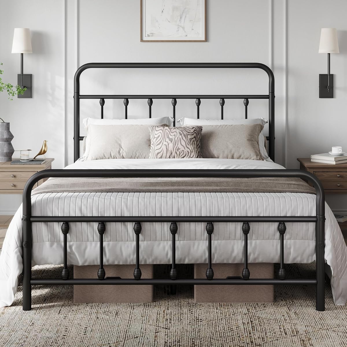 Yaheetech Full Bed Frame with Headboard, Victorian Vintage Black Iron