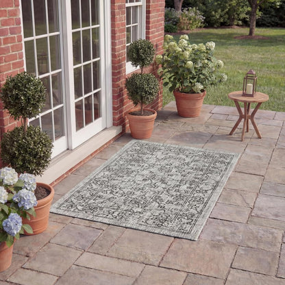 SAFAVIEH Courtyard Collection 2' x 3'7" Grey/Black CY8680 Indoor/ Outside Waterproof Easy cleansingPatio Backyard Mudroom Accent Mat