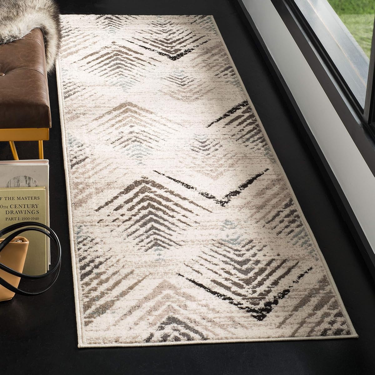 SAFAVIEH Amsterdam Collection Runner Rug - 2'3" x 8', Cream & Beige, Modern Design, Non-Shedding & Easy Care, Ideal for High Traffic Areas in Living Room, Bedroom (AMS110A)