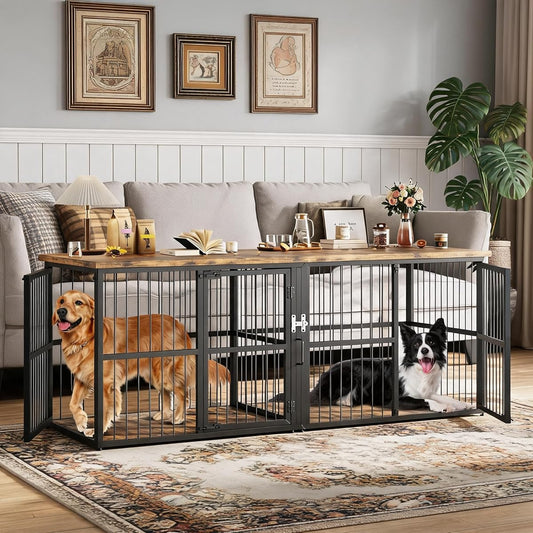 XXL Double Dog Crate Furniture – Heavy Duty Wooden Kennel with Divider – 2