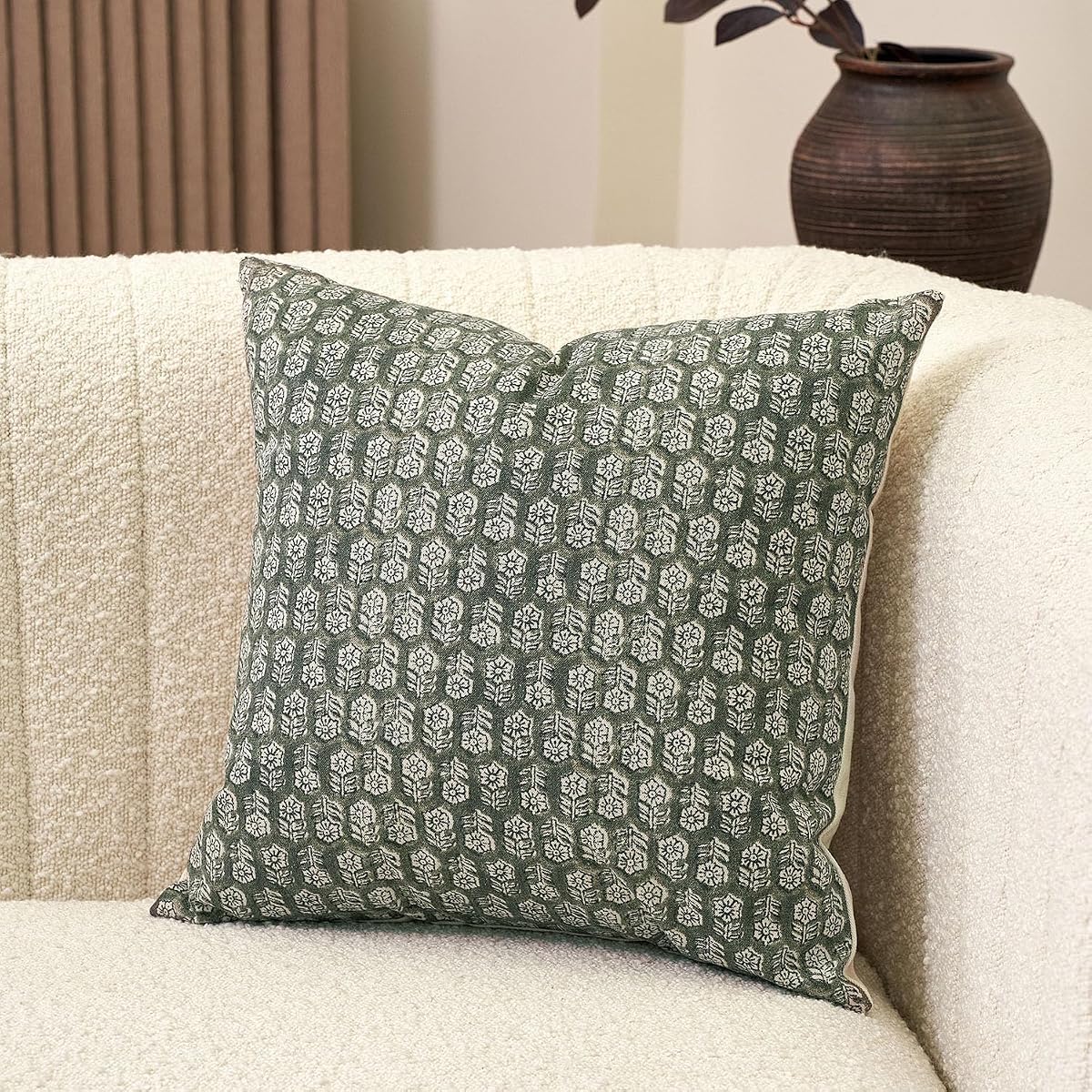 Floral Pillow Covers 24x24 Couch Pillows for Living Room Decorative Throw Pillow Covers Accent Farmhouse Neutral Pillow Covers 1PC, Mineral Green