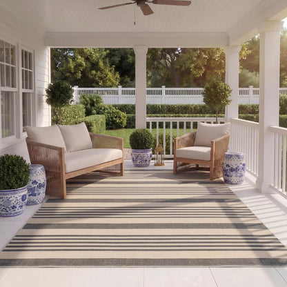 SAFAVIEH Courtyard Collection Area Rug - 8' x 11', Grey & Bone, Stripe Design, Non-Shedding & Easy Care, Indoor/Outdoor & Washable-Ideal for Patio, Backyard, Mudroom (CY6062-236)