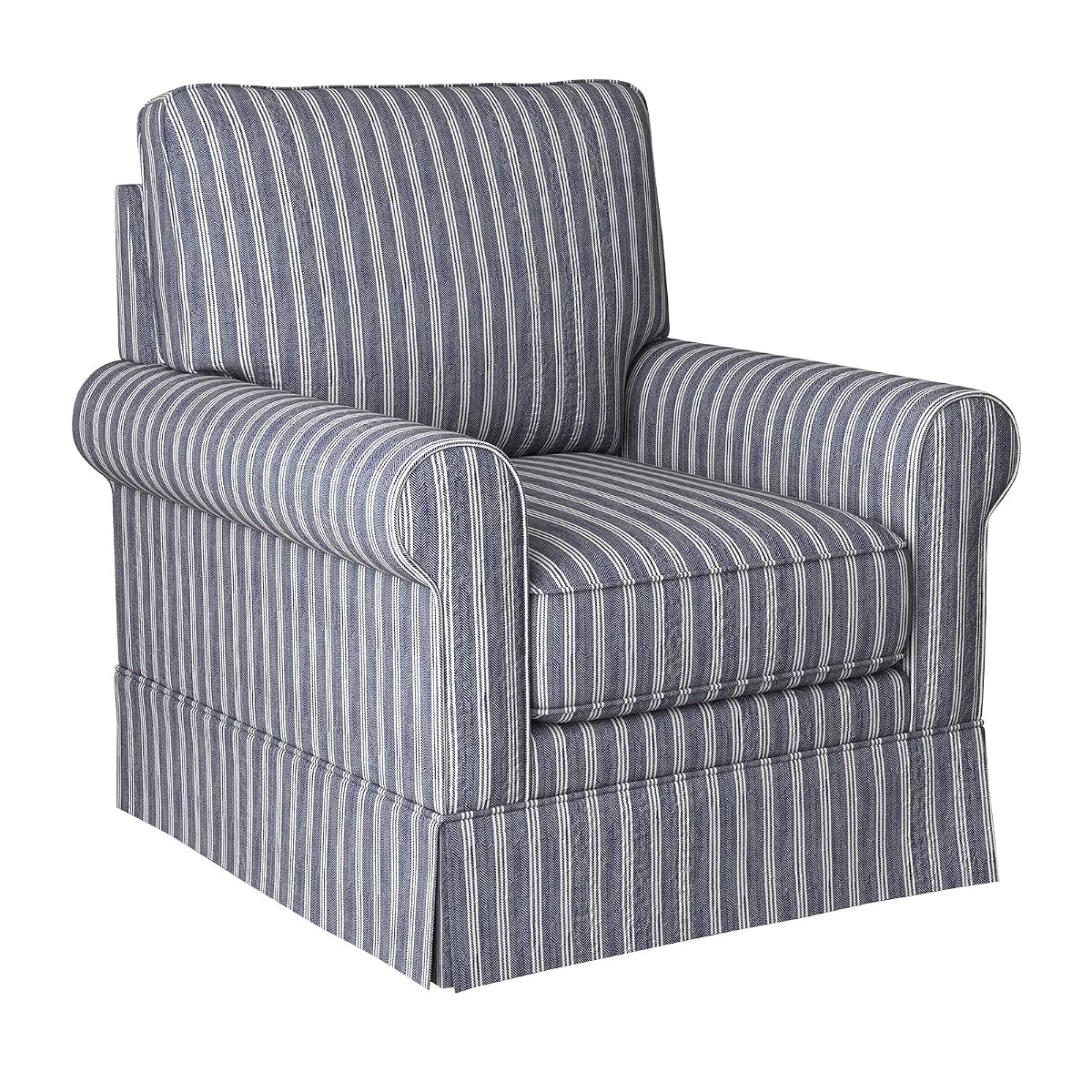 Swivel Accent Chair Linen Mid Century Modern Chair, Comfy Swivel Barrel Reading Chair, Upholstered Square Chair for Living Room Bedroom Small Spaces, Fully Assembled, Blue Stripe
