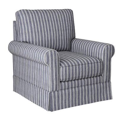 Swivel Accent Chair Linen Mid Century Modern Chair, Comfy Swivel Barrel Reading Chair, Upholstered Square Chair for Living Room Bedroom Small Spaces, Fully Assembled, Blue Stripe