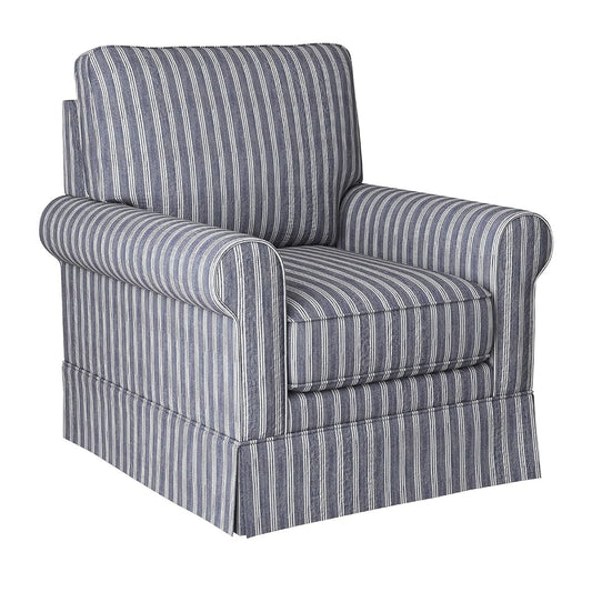 Swivel Accent Chair Linen Mid Century Modern Chair, Comfy Swivel Barrel Reading Chair, Upholstered Square Chair for Living Room Bedroom Small Spaces, Fully Assembled, Blue Stripe