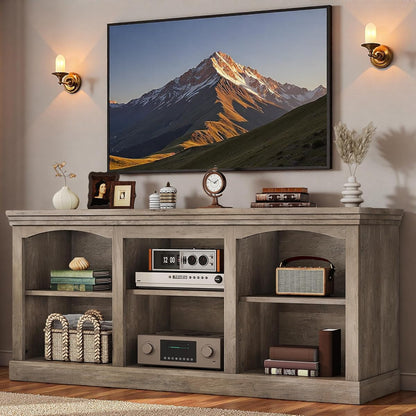 Farmhouse Arched TV Stand for Up to 80 Inch TVs, Weathered Grey