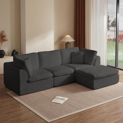 110" Cloud Sectional Couches for Living Room, Convertible L Shape Couch with Ottoman, 3 Seater Modular Sectional Sofa, Gray
