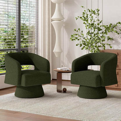 Swivel Barrel Accent Chair Set of 2,Oversized Teddy Upholstered Round Swivel Chairs,Modern Luxury 360 Degree Living Room Vanity Chair for Bedroom Office,Green,2PCS