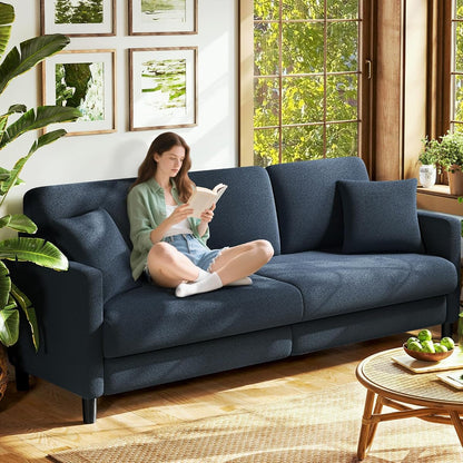 83" Couches for Living Room, Teddy Sofa Couch, Comfy Sofas for Living Room, Tool-Free Setup Loveseat Sofa, All-Wood Love Seat Couches, Small Couch 2 Pillows Included, Blue Grey