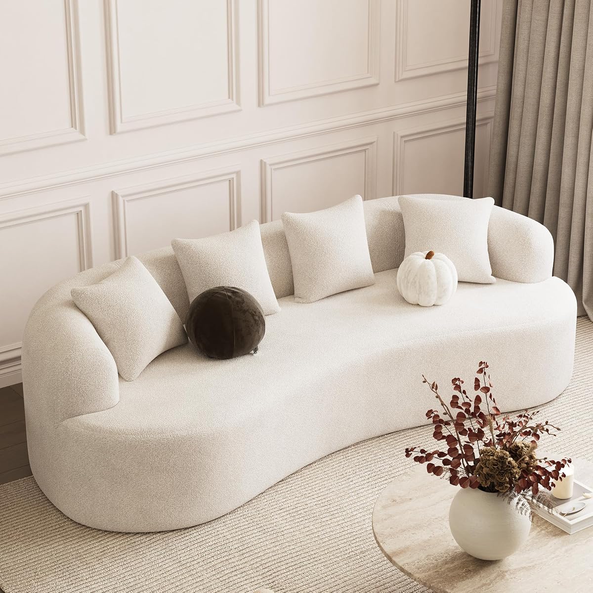 107" Curved Sofa for Living Room, Modern Chenille Cloud Couch Sofa, Luxury Plush Extra Deep 4-Seater Oversized Boucle Couch for Small Spaces, Apartment‌, No Assembly Required, Cream White