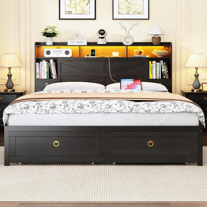 King Bed Frame with Storage Headboard